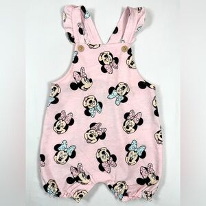 DISNEY BABY Baby Girls’ Minnie Mouse Printed Pink Cotton Blend Overalls Size 18M